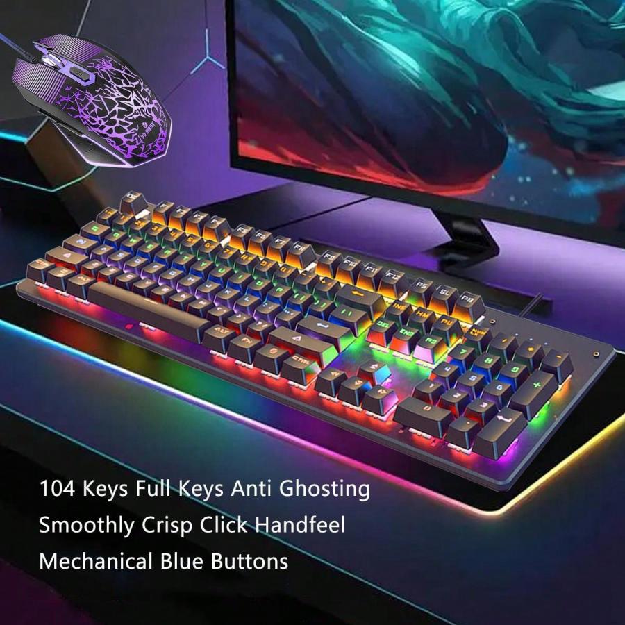 Комплект из игровой клавиатуры и мыши RGB с серыми колпачками