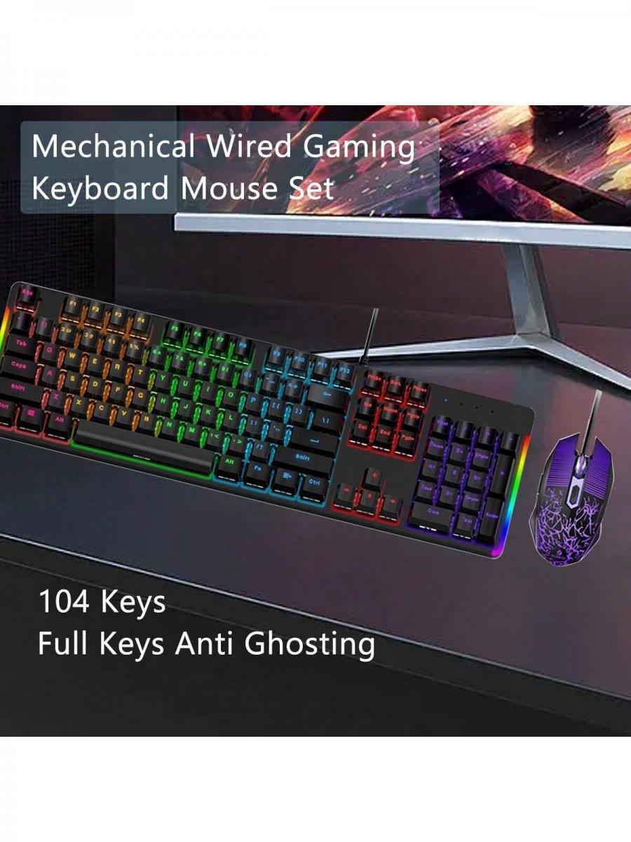 Комплект из игровой клавиатуры и мыши RGB с серыми колпачками