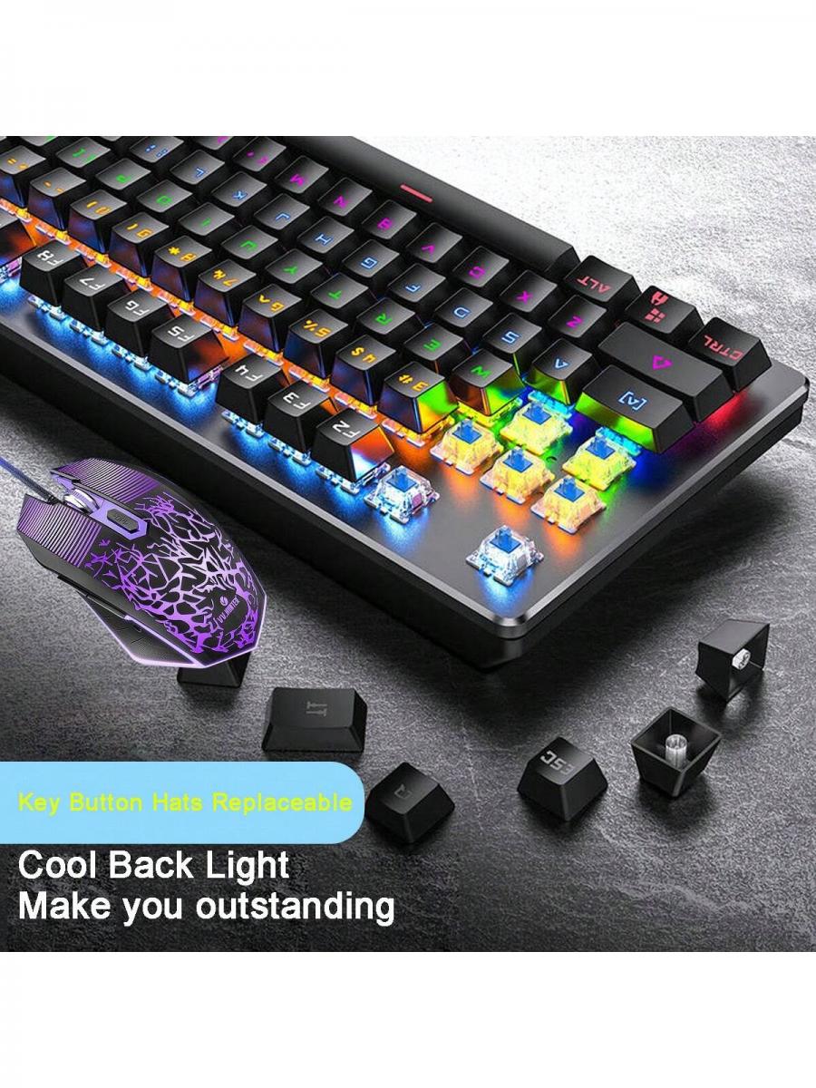 Комплект из игровой клавиатуры и мыши RGB с серыми колпачками