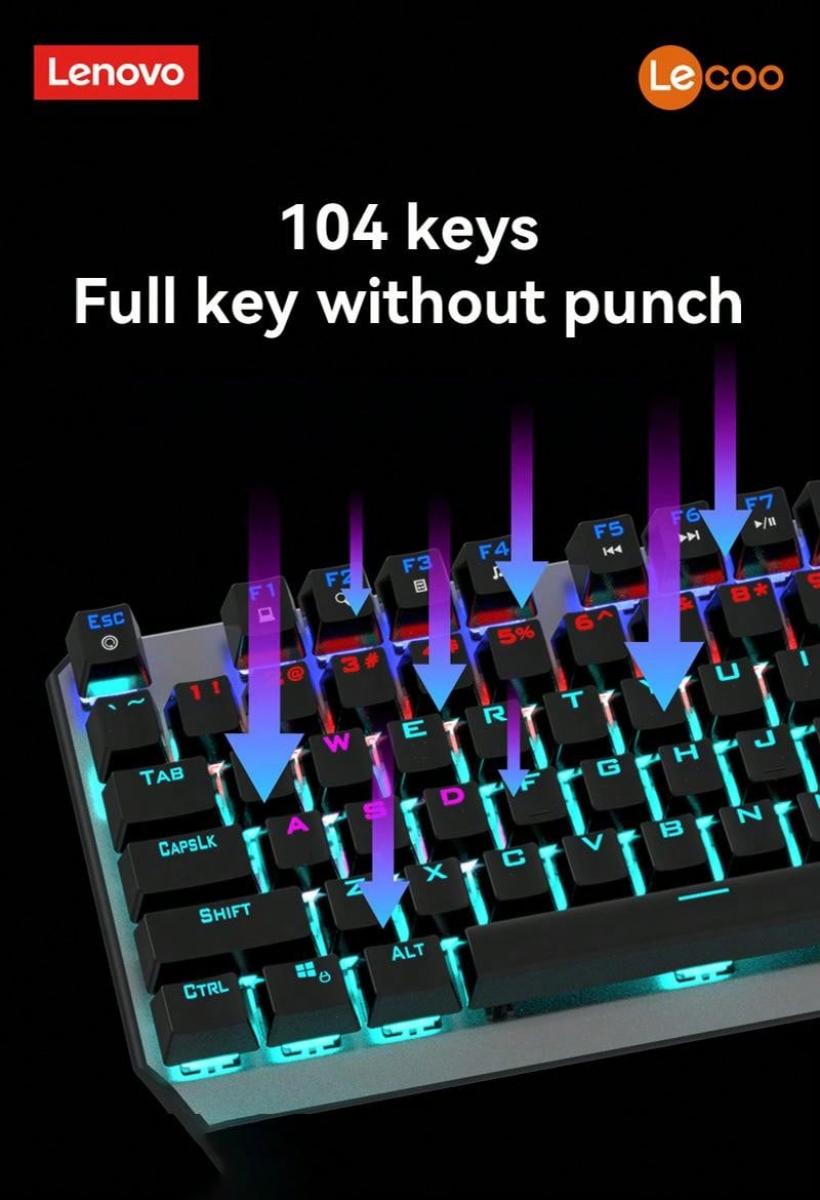 Lenovo True Mechanische Gaming-Tastatur, RGB-Hintergrundbeleuchtung, kabelgebunden, 104 Tasten