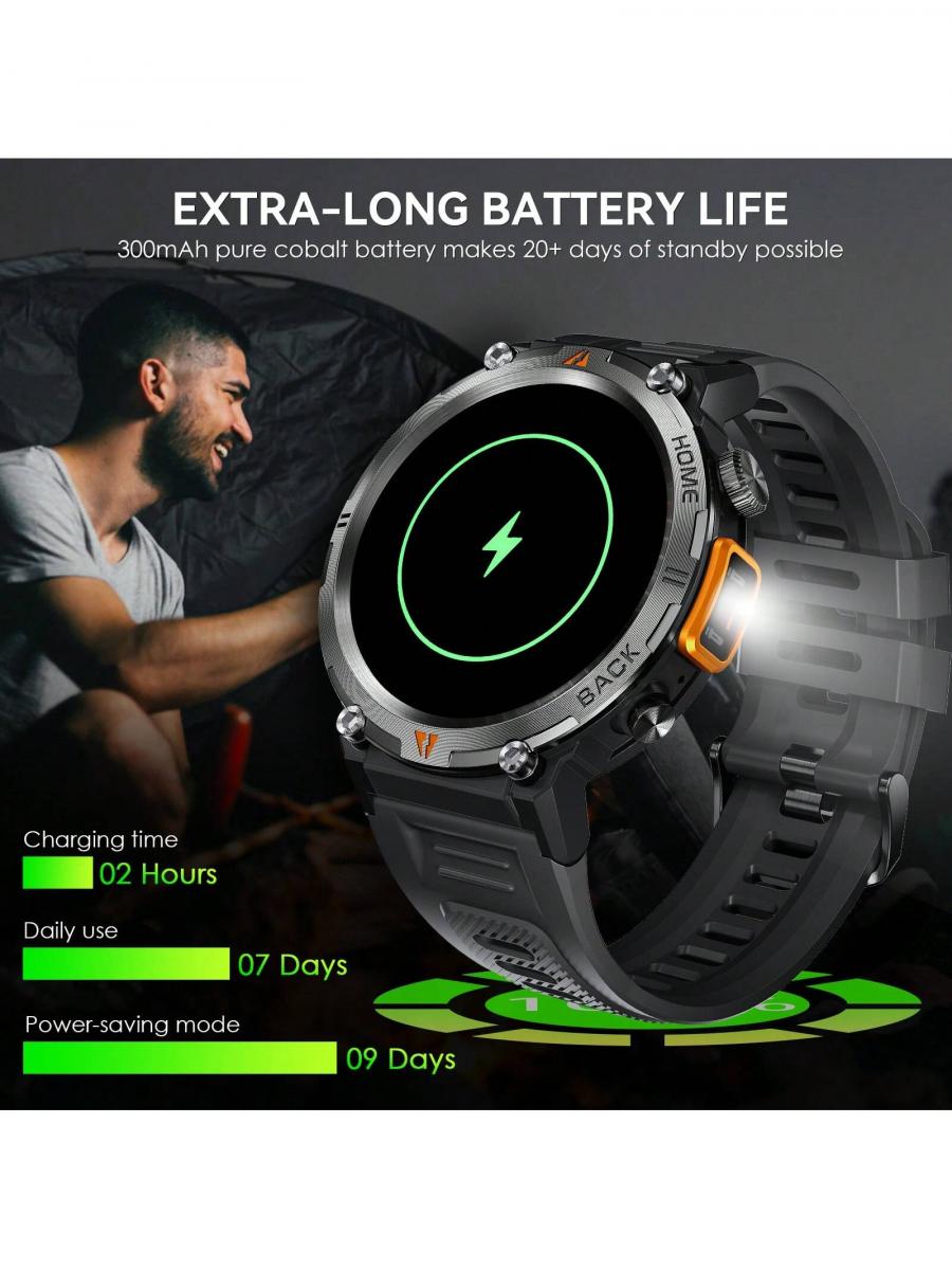 Smart Calling Rugged Watch HD Fitness Tracker Men 1pc Black Strap