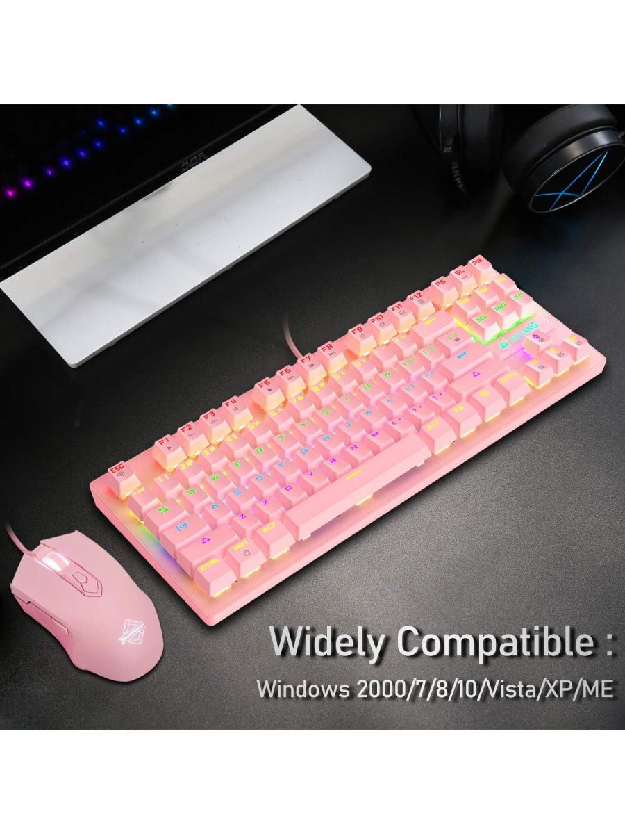Pink Mechanical Gaming Keyboard and Honeycomb Mouse Set
