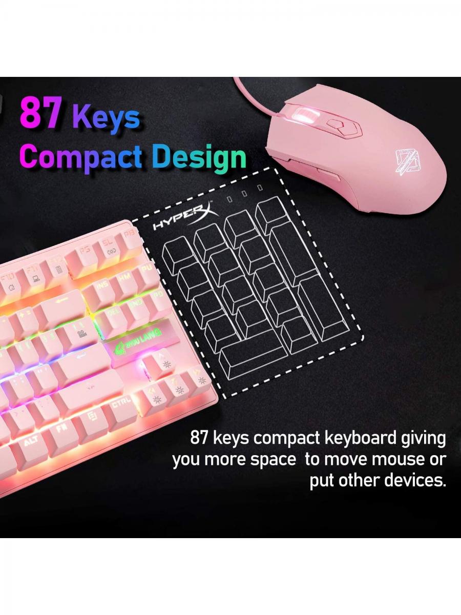 Pink Mechanical Gaming Keyboard and Honeycomb Mouse Set