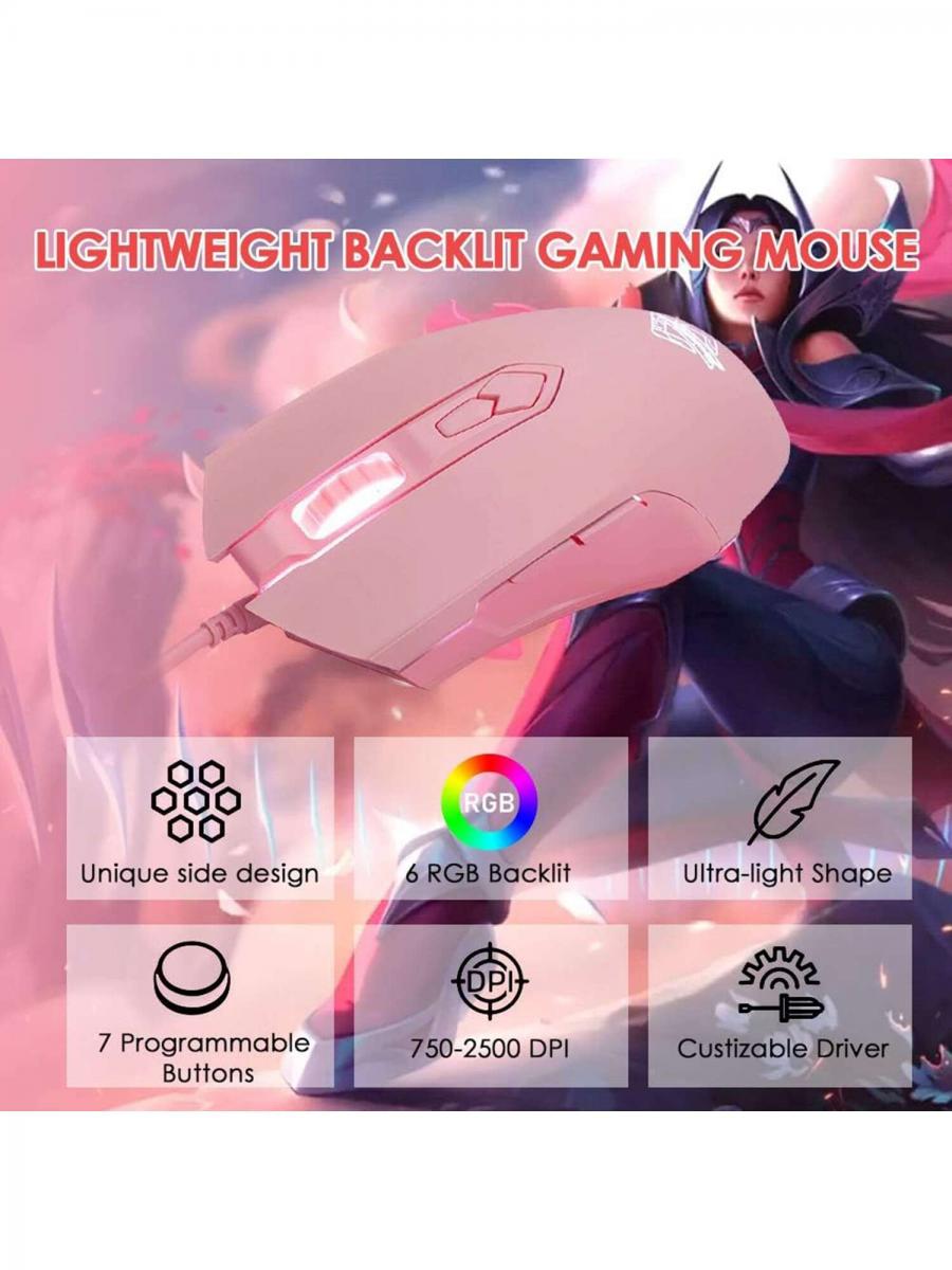 Pink Mechanical Gaming Keyboard and Honeycomb Mouse Set
