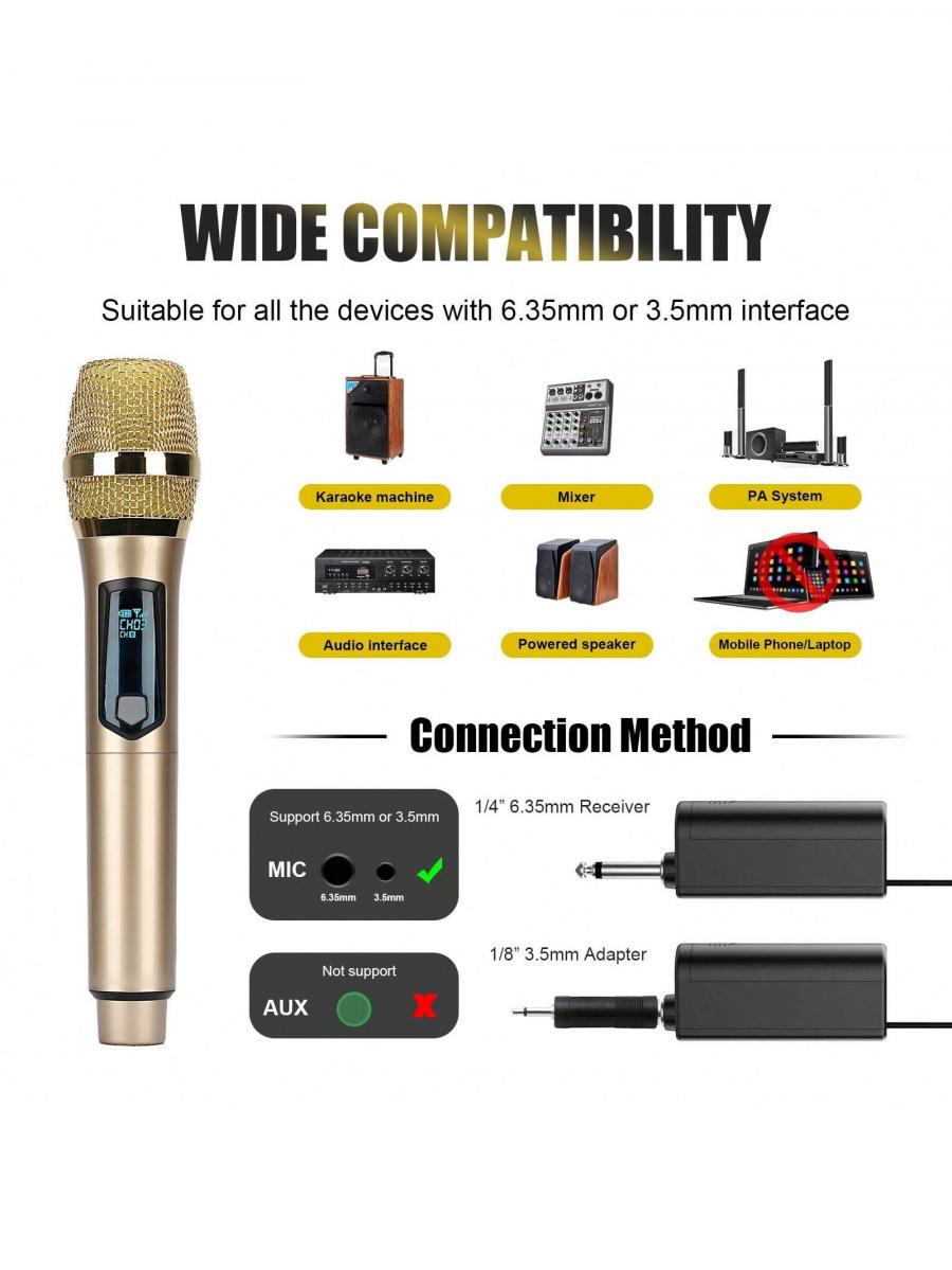 Portable Rechargeable Wireless Microphone with Dual Receivers for KTV