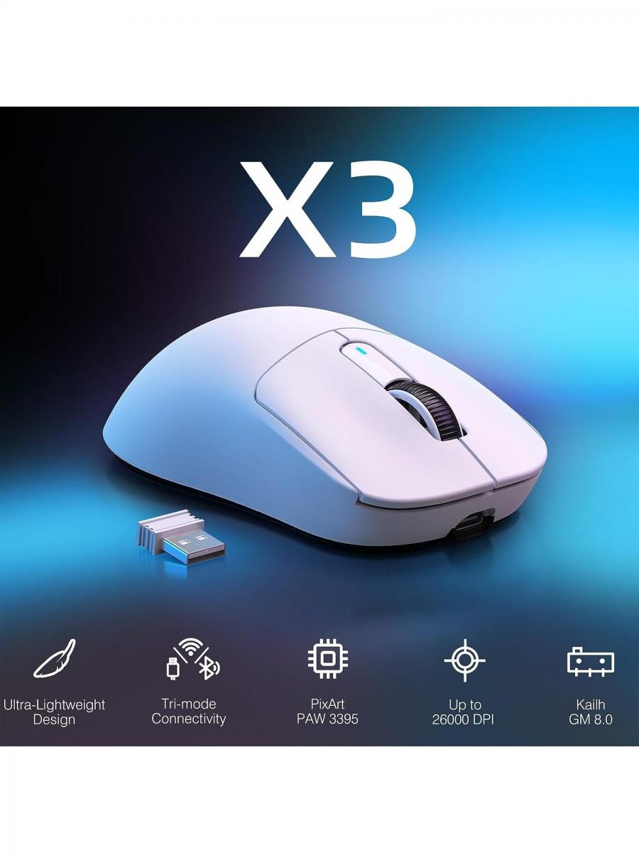 X3 Pro Superlight Wireless Gaming Mouse Ergonomic 49g Triple Modes