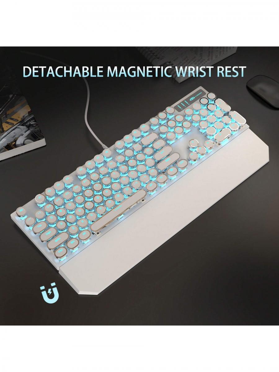 MageGee Белая ретро пишущая машинка механическая игровая клавиатура 104 клавиши