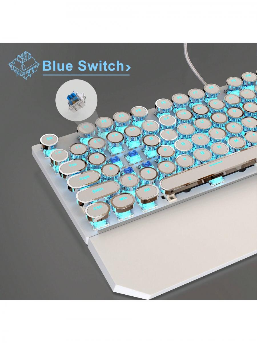MageGee Белая ретро пишущая машинка механическая игровая клавиатура 104 клавиши