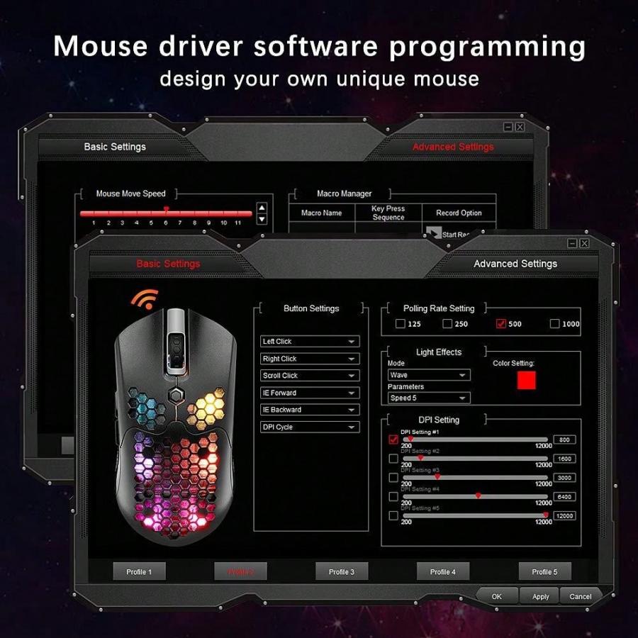 Lightweight Rechargeable RGB Gaming Mouse 12000DPI Honeycomb Design