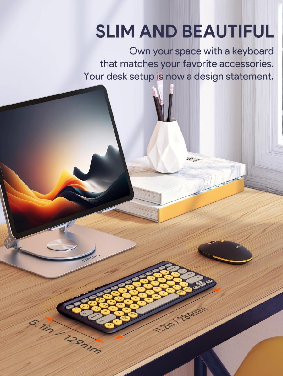 JMMO 2.4GHz Wireless Keyboard Slim Lightweight Round Key Design 79 Keys