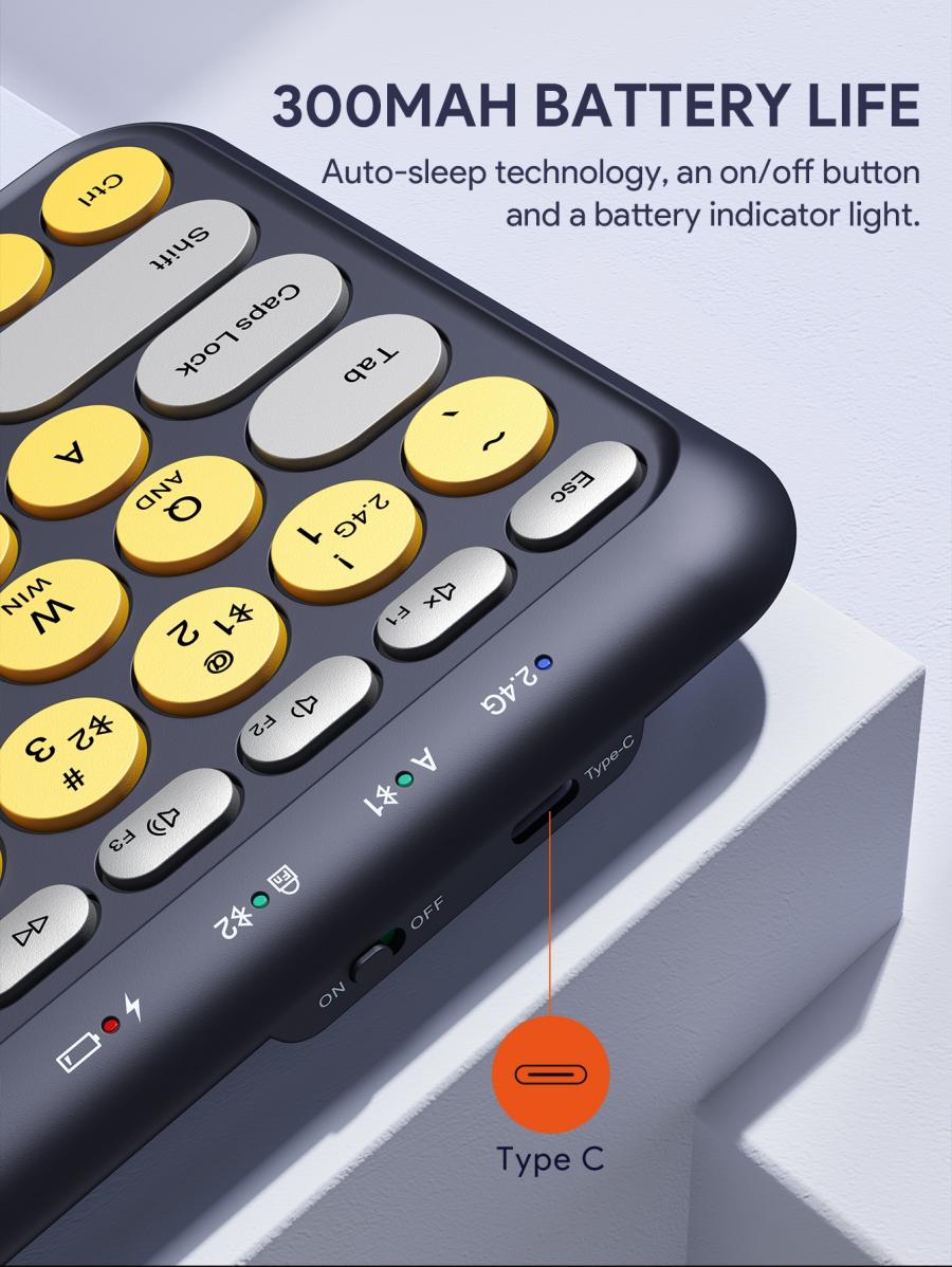 JMMO 2.4GHz Wireless Keyboard Slim Lightweight Round Key Design 79 Keys