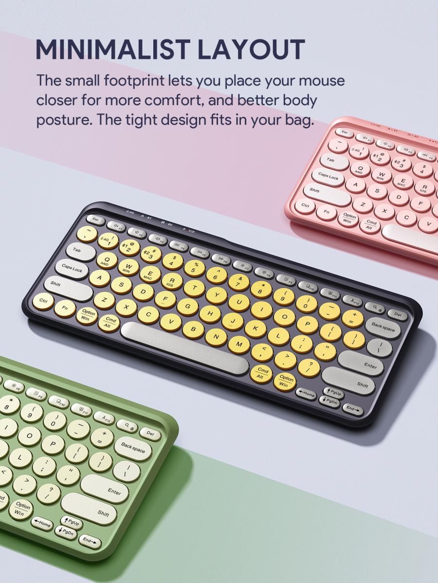 JMMO 2.4GHz Wireless Keyboard Slim Lightweight Round Key Design 79 Keys