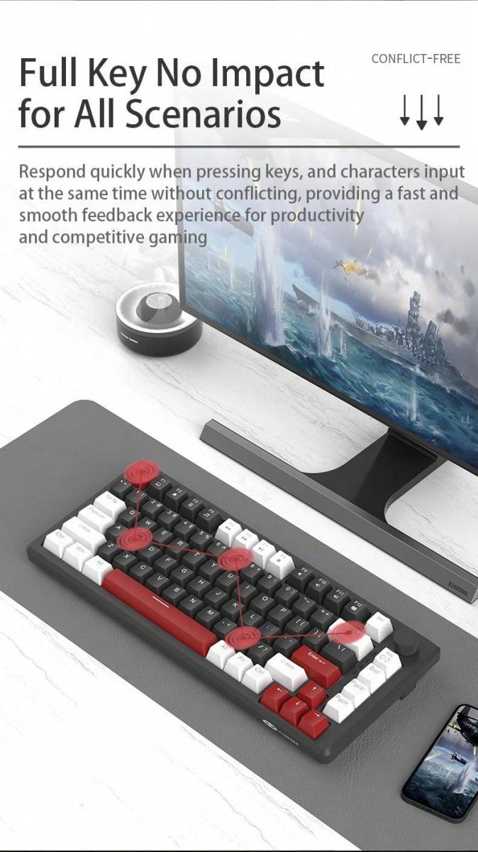 MageGee STAR75 Compact Mechanical Gaming Keyboard with Knob Control