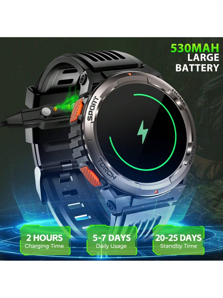 Rugged Smart Watch for Men Waterproof Fitness Tracker with Compass