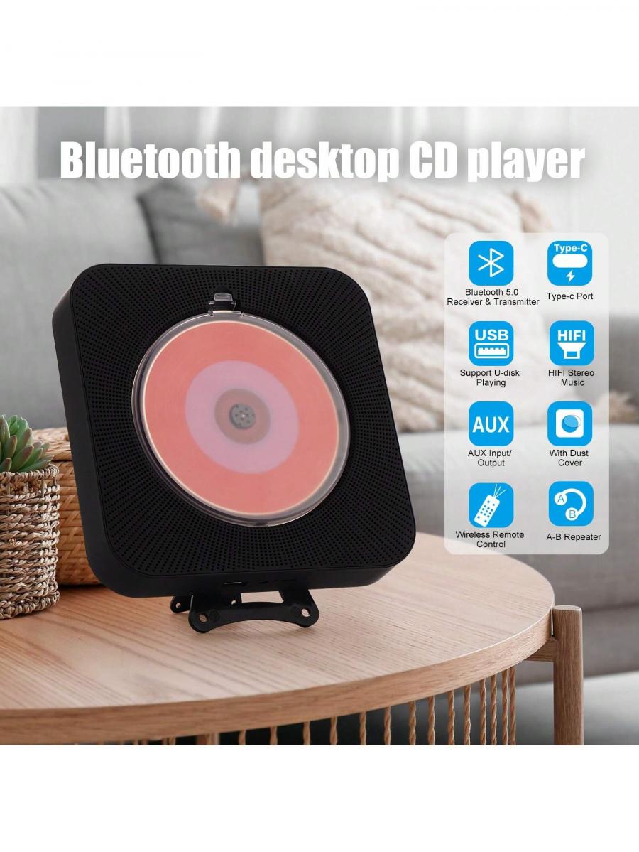 Portable Bluetooth CD Player with Rechargeable Speakers for Home