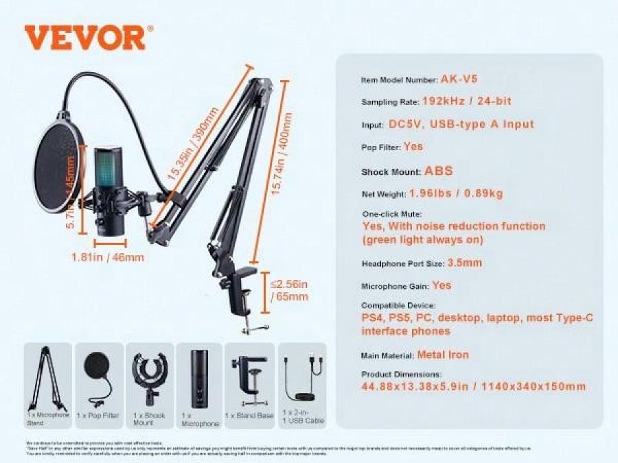 Комплект профессионального USB-микрофона VEVOR с RGB-подсветкой