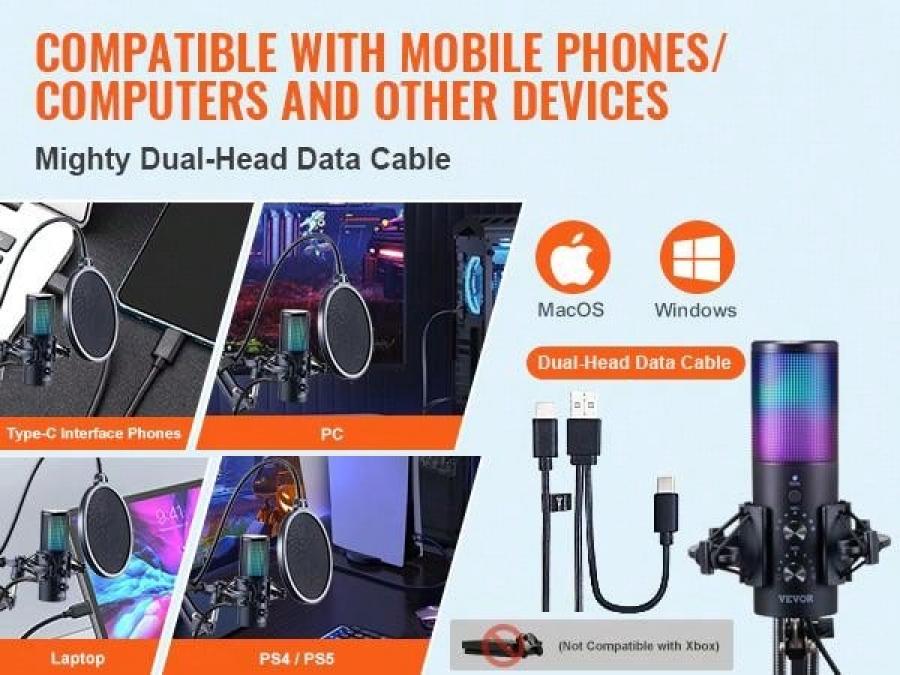 Комплект профессионального USB-микрофона VEVOR с RGB-подсветкой