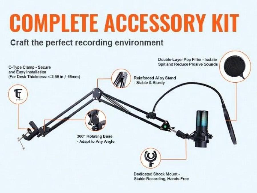 Комплект профессионального USB-микрофона VEVOR с RGB-подсветкой