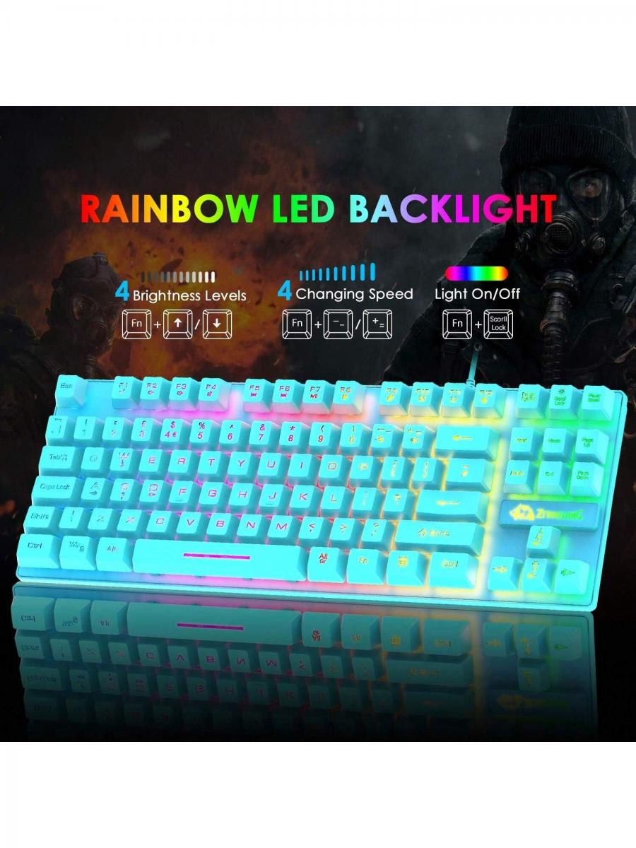 Felicon T2 Rainbow Backlit Gaming Keyboard Mouse Set with Wrist Rest