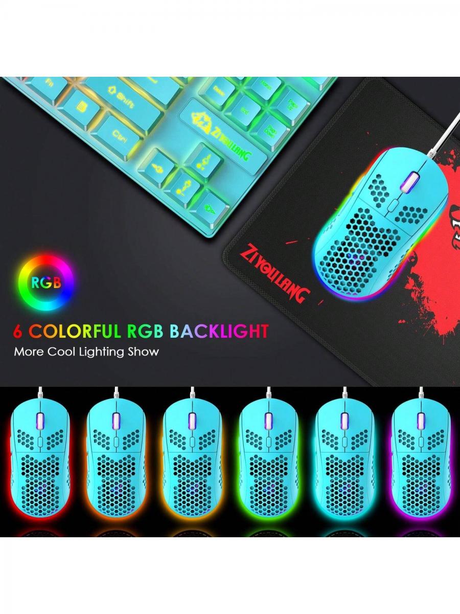 Felicon T2 Rainbow Backlit Gaming Keyboard Mouse Set with Wrist Rest
