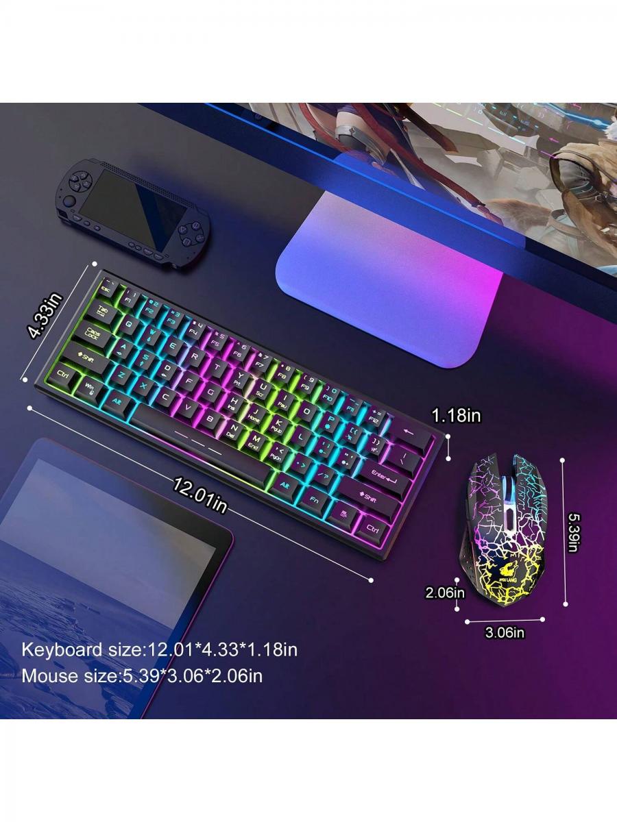 Rainbow Backlit Wireless Gaming Keyboard Mouse Combo Ergonomic RGB