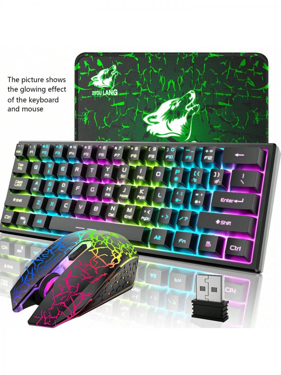 Rainbow Backlit Wireless Gaming Keyboard Mouse Combo Ergonomic RGB