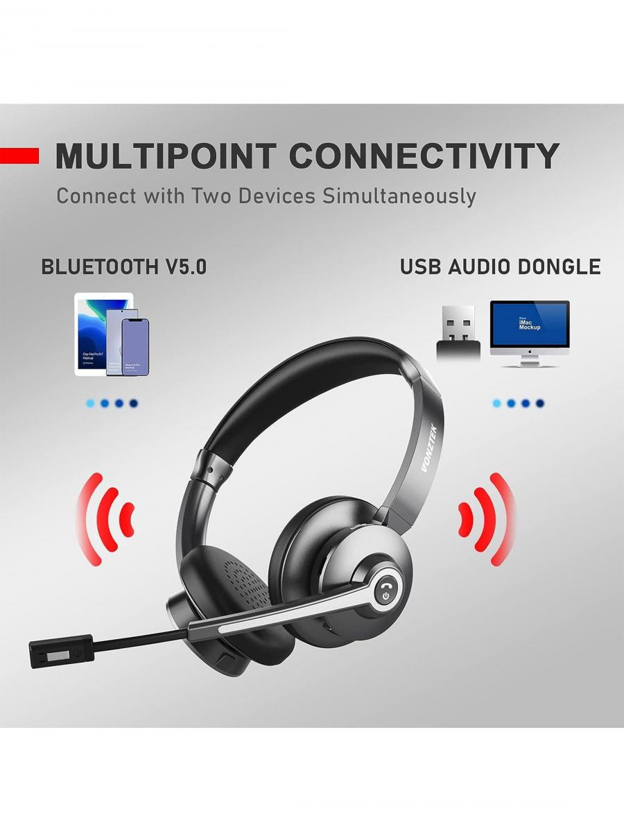 Wireless Bluetooth Headset with AI Noise Canceling Microphone