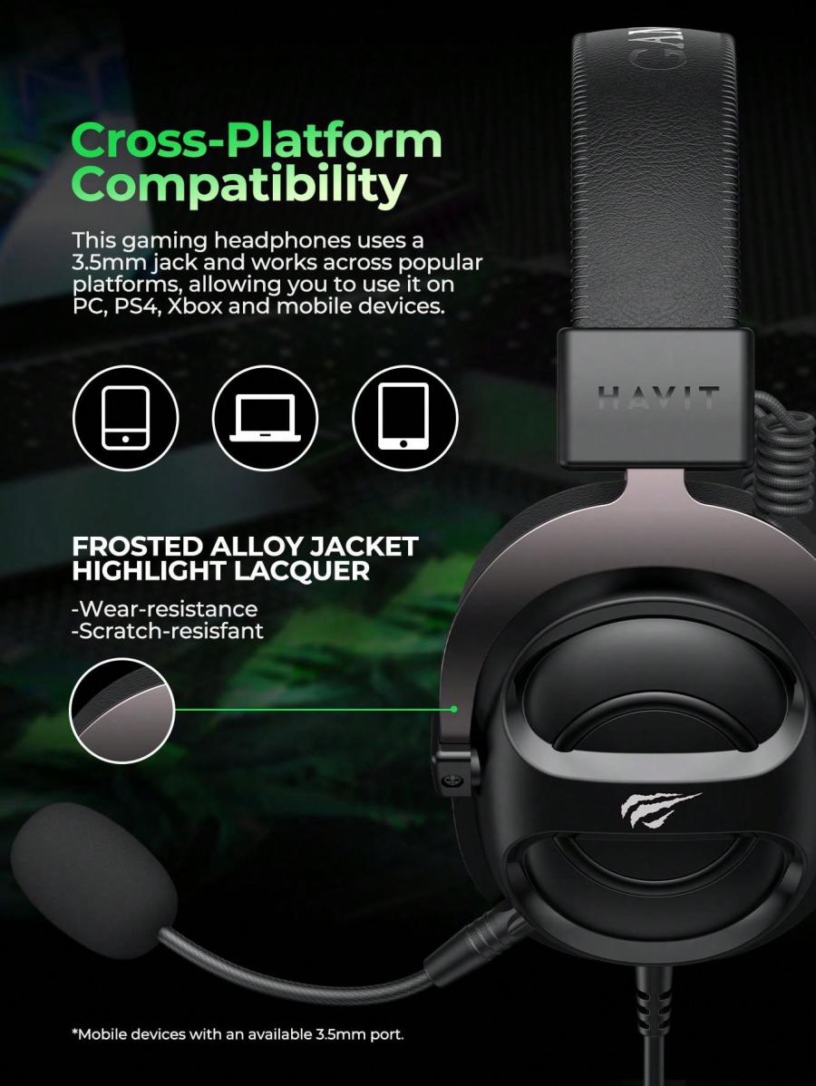 HAVIT H2002E Adjustable Wired Gaming Headset with Detachable Mic