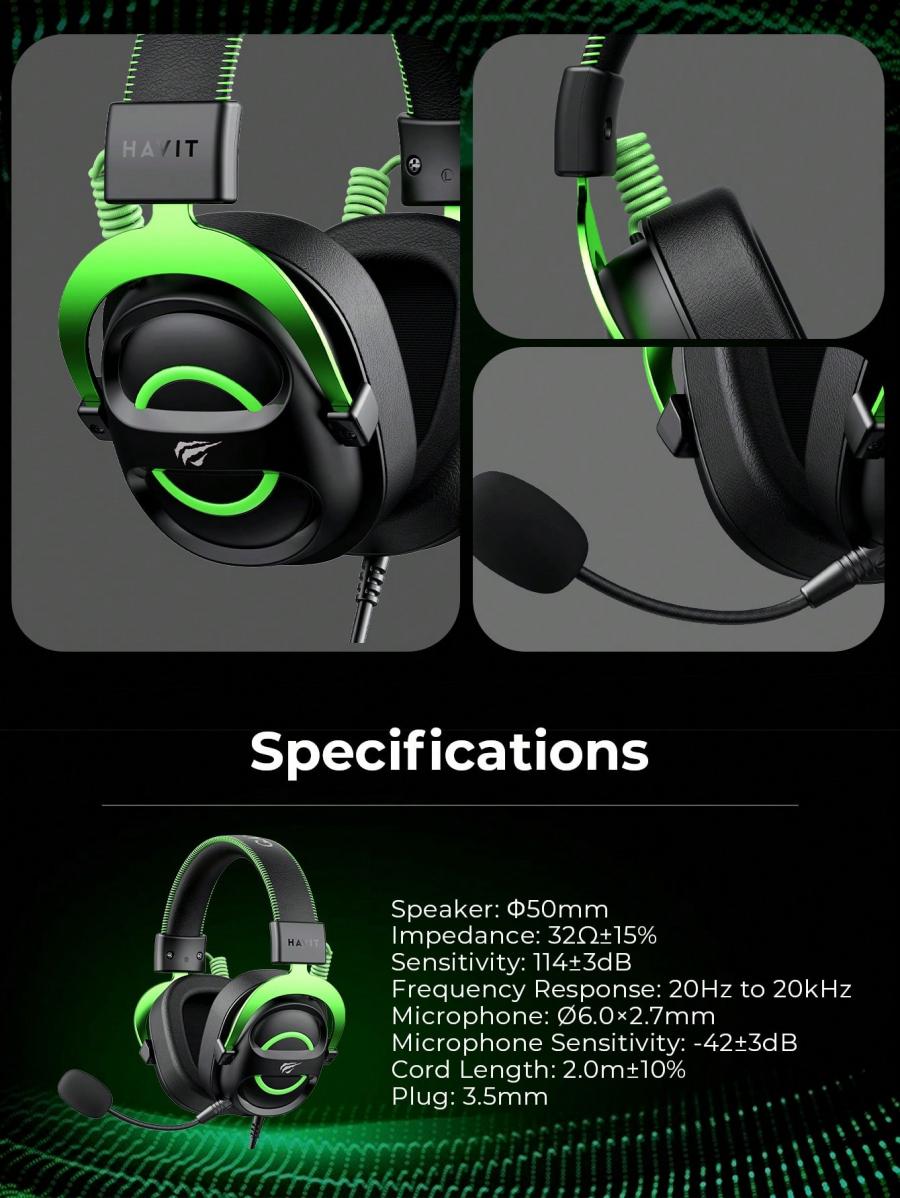 HAVIT H2002E Adjustable Wired Gaming Headset with Detachable Mic