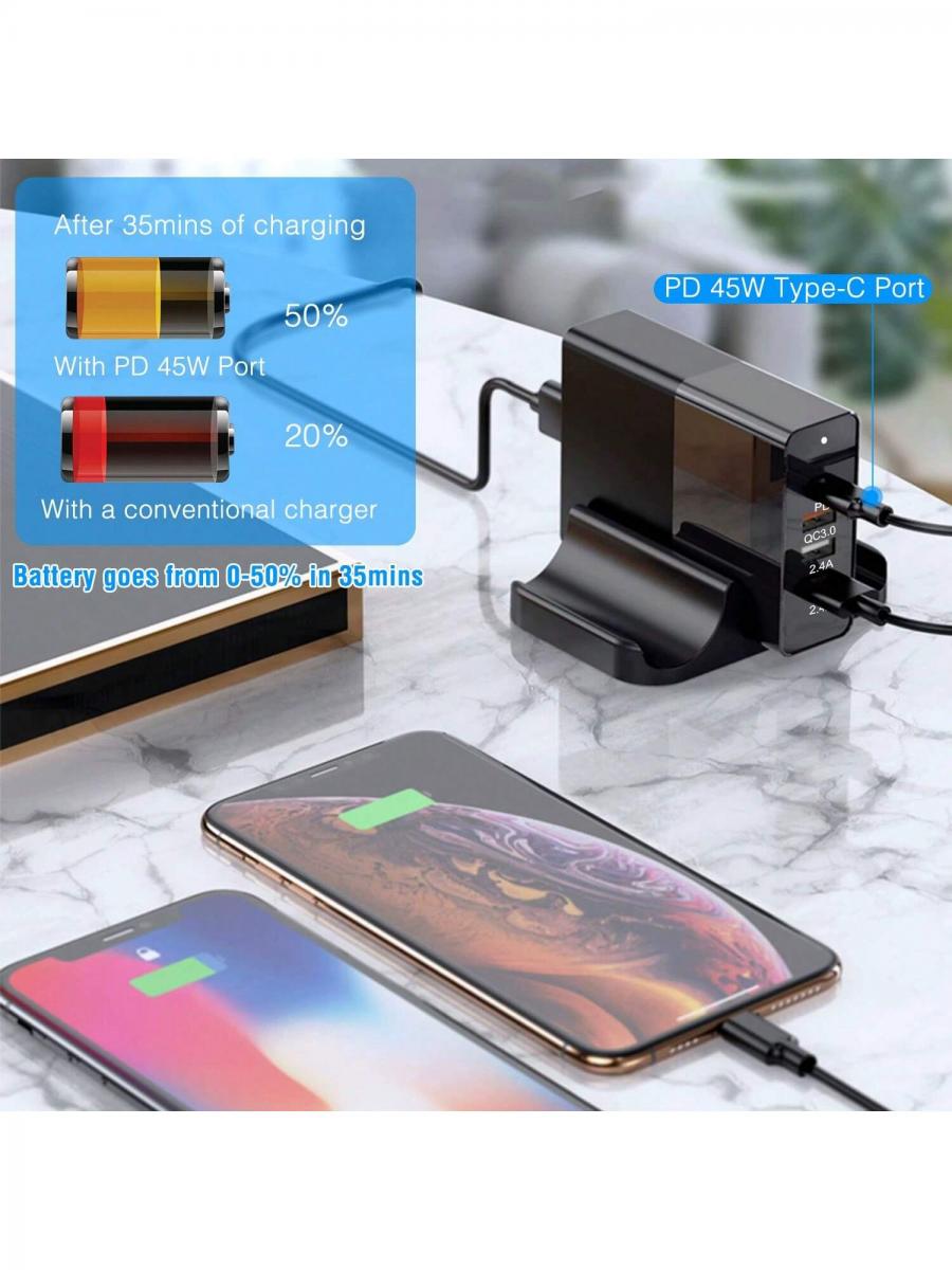 45 Вт 4-портовая USB-станция для быстрой зарядки, адаптер для настенного зарядного устройства типа C