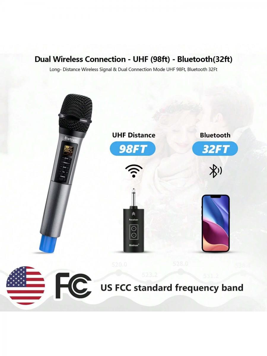 Rechargeable UHF Wireless Handheld Karaoke Microphone with Receiver