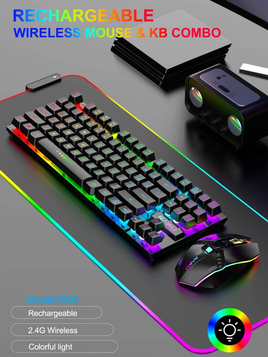 Wireless Colorful Backlight Mouse Keyboard Set for Gaming Office R905