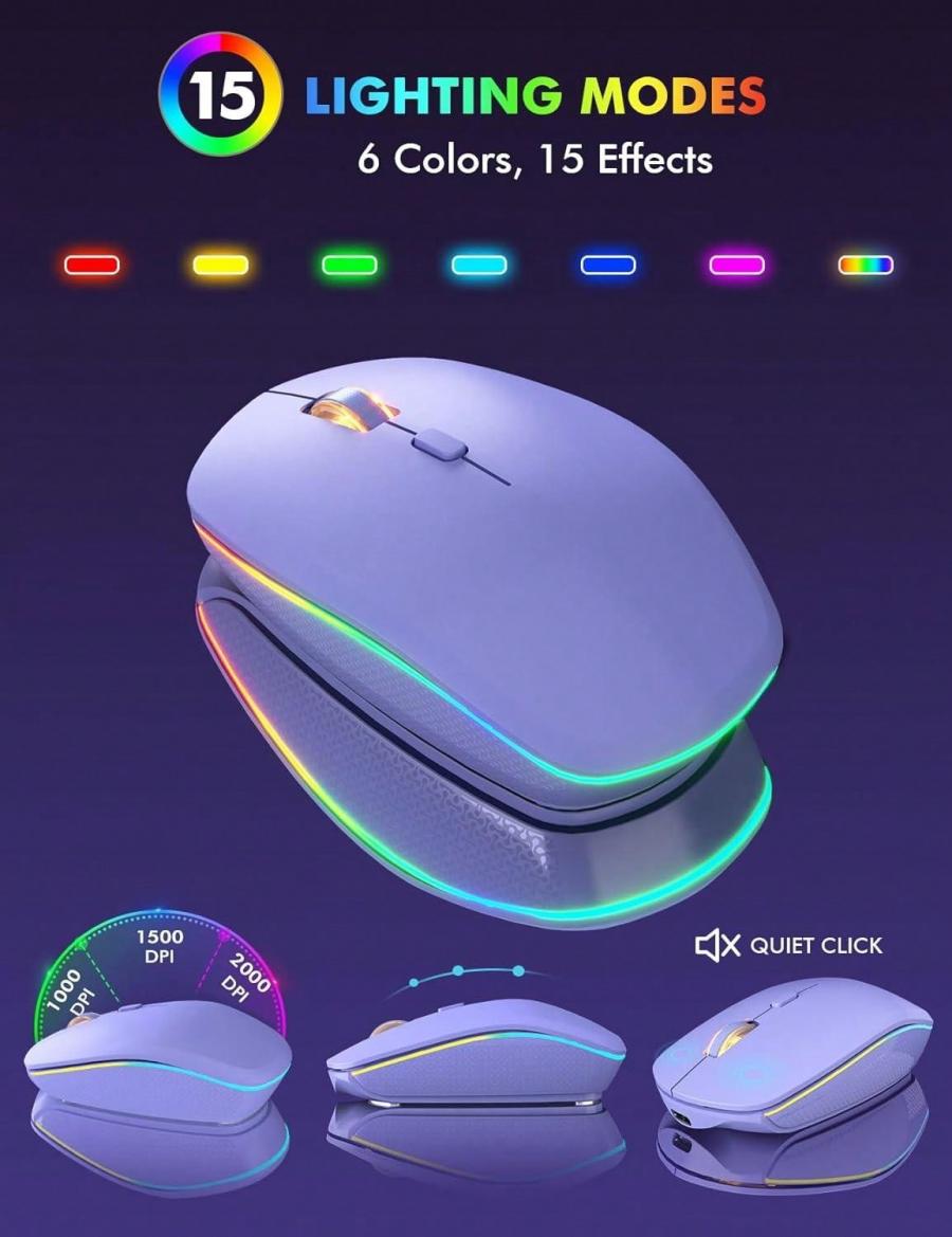 Беспроводная клавиатура и мышь Purple RGB Combo, перезаряжаемые, полноразмерные