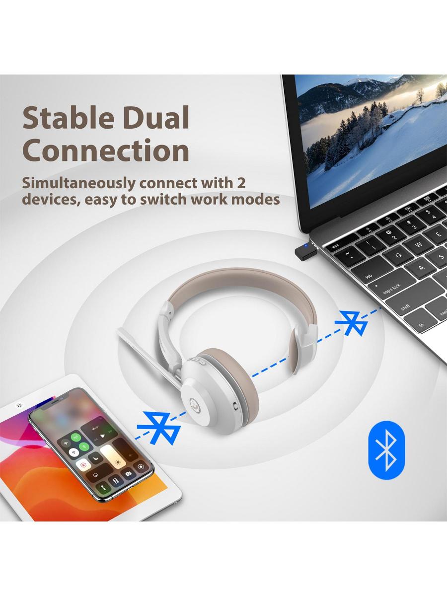 Wireless Bluetooth Headset with Noise Canceling Microphone 45H Talk Time