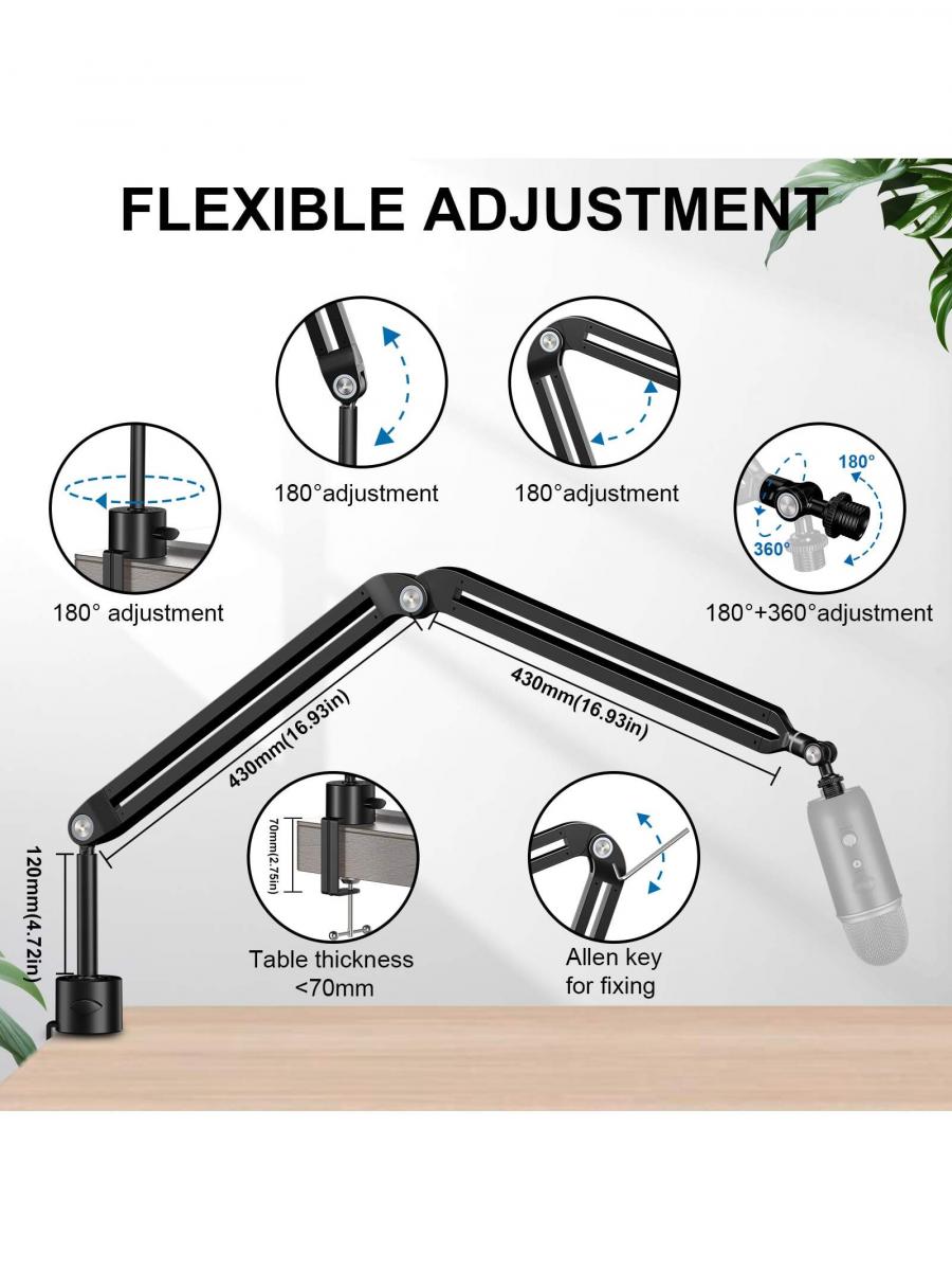 Aokeo Adjustable Microphone Arm Set for Streaming and Podcasting