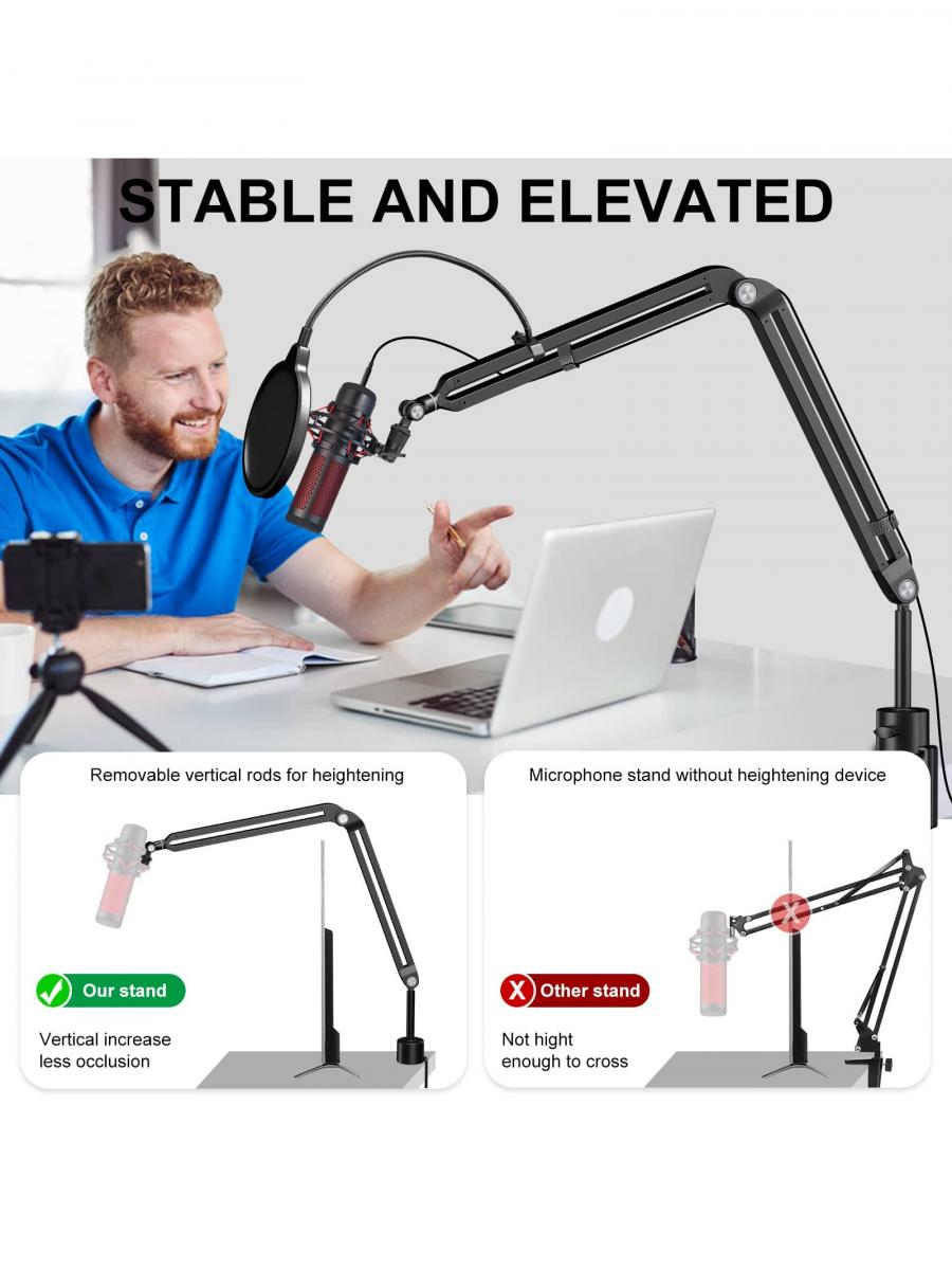 Aokeo Adjustable Microphone Arm Set for Streaming and Podcasting