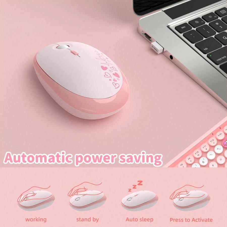 308i Pink Wireless Keyboard Mouse Set Retro Typewriter Gradient Keys