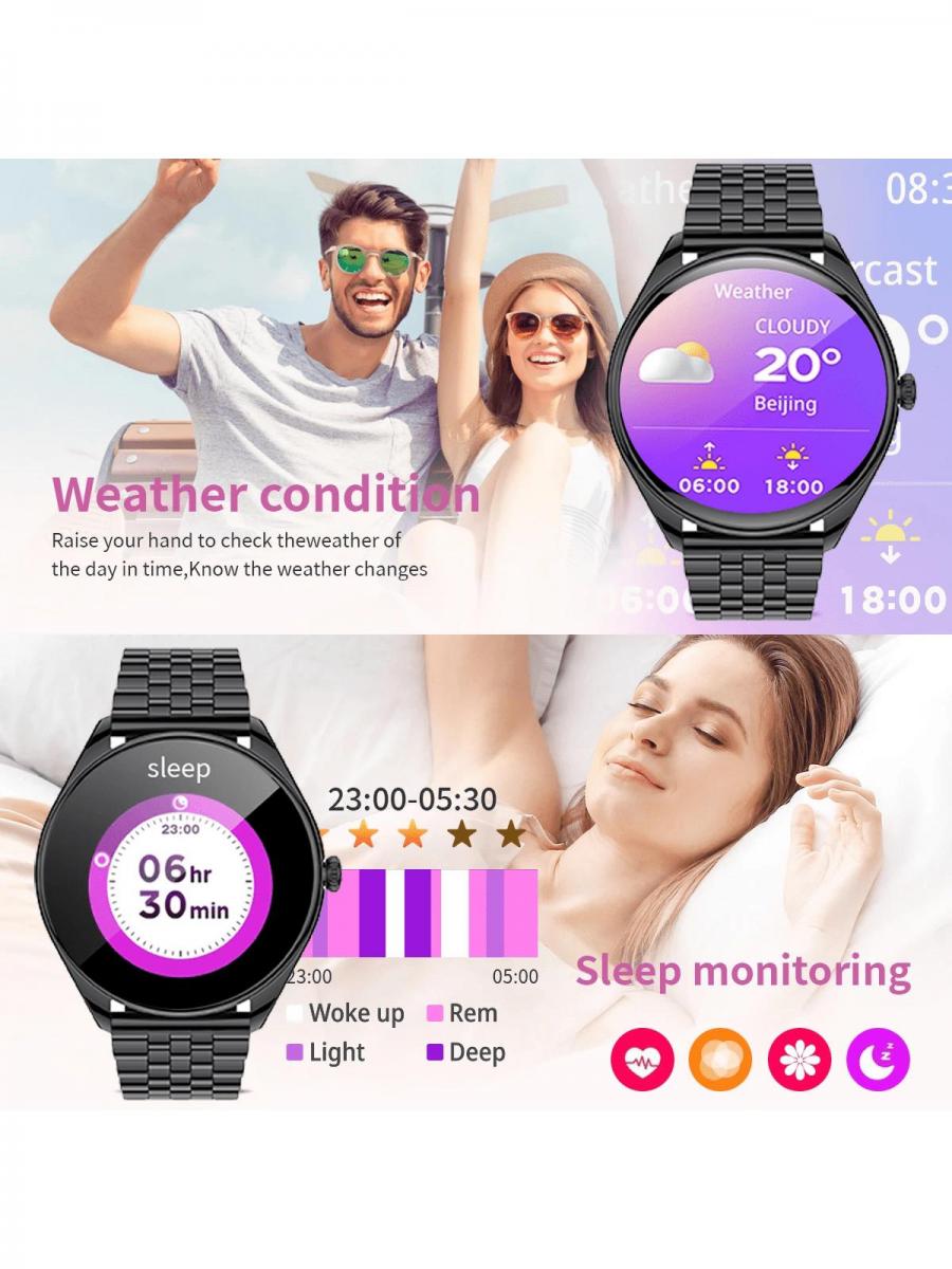 Unisex Smart Watch IP68 Waterproof Fitness Tracker Bluetooth Calling Black