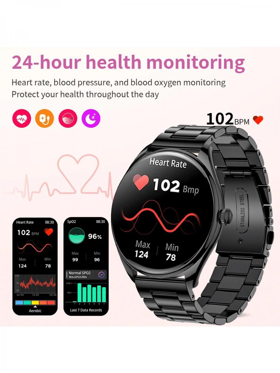 Unisex Smart Watch IP68 Waterproof Fitness Tracker Bluetooth Calling Black