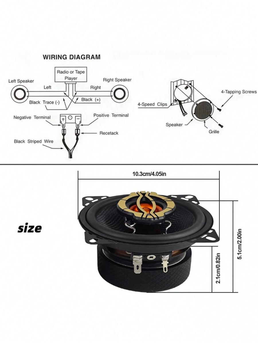 Bemines KL 40B Black Aluminum 4 Inch 600W Car Coaxial Speakers Set