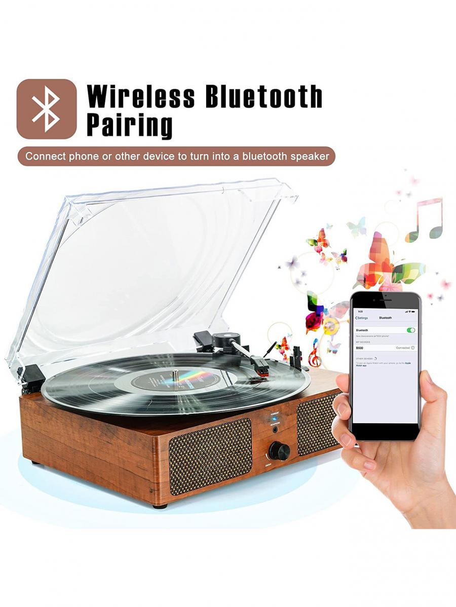 Vintage Bluetooth Vinyl Record Player Turntable With Speakers USB