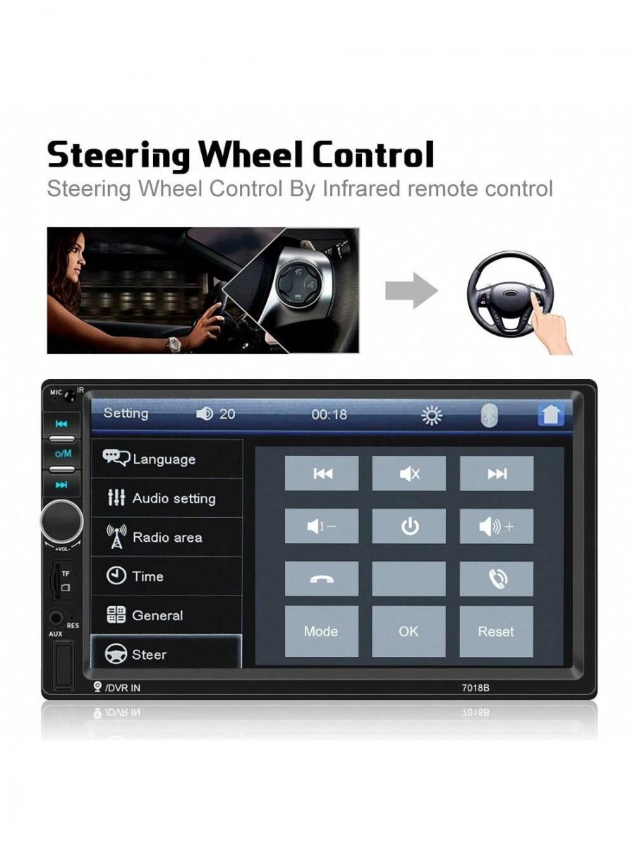 7 Double 2 Din Car Stereo Touch Screen Player with Mirror Link and Camera