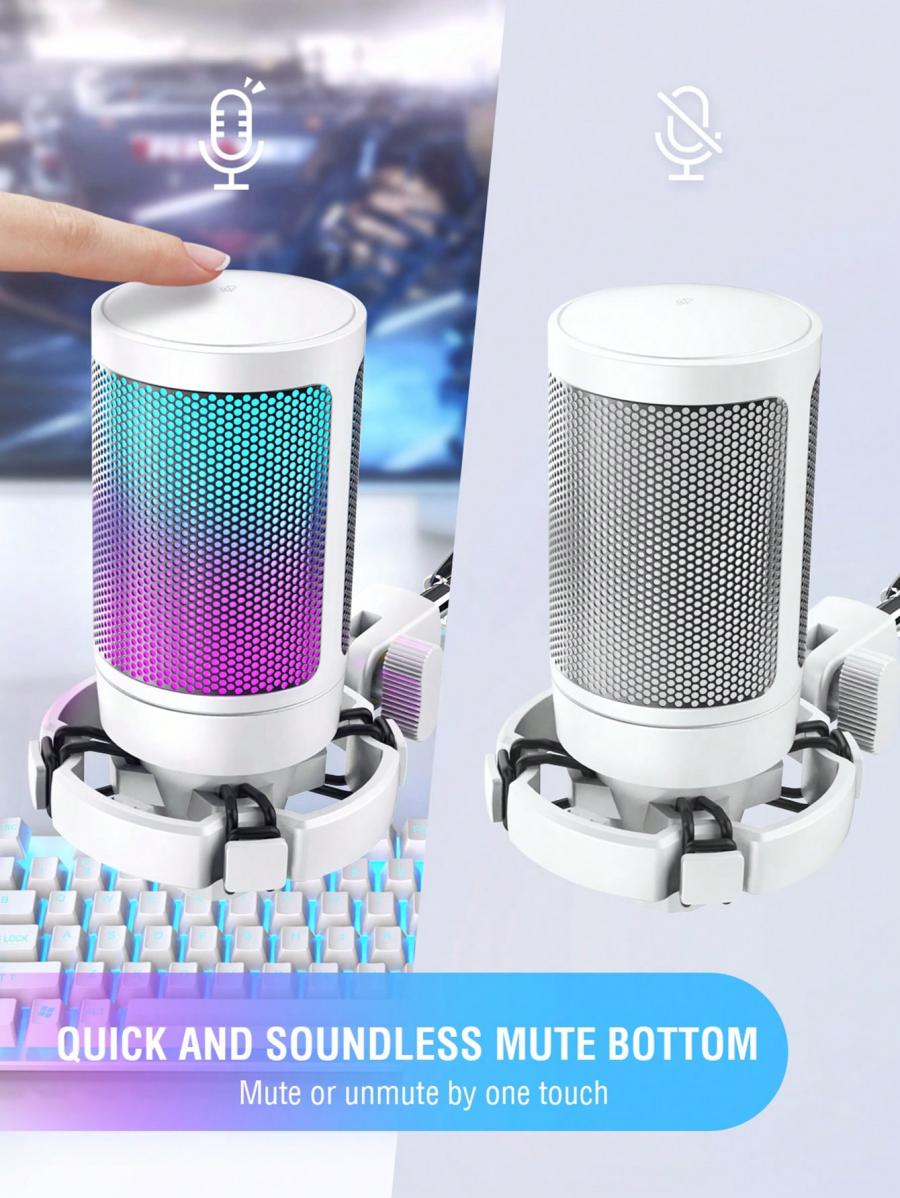 FIFINE USB-микрофон RGB для потоковой передачи игр с кнопкой отключения звука A6VW