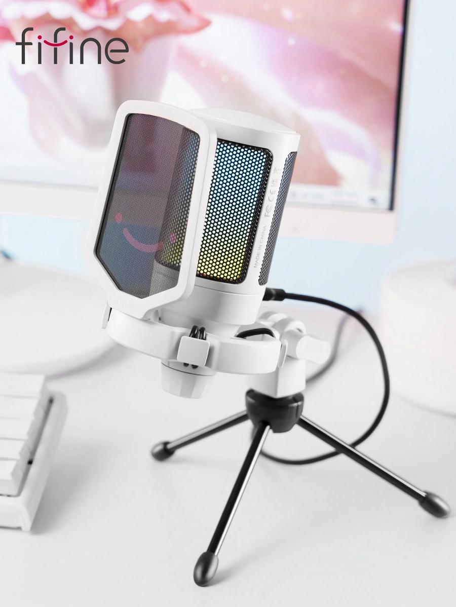 FIFINE USB-микрофон RGB для потоковой передачи игр с кнопкой отключения звука A6VW