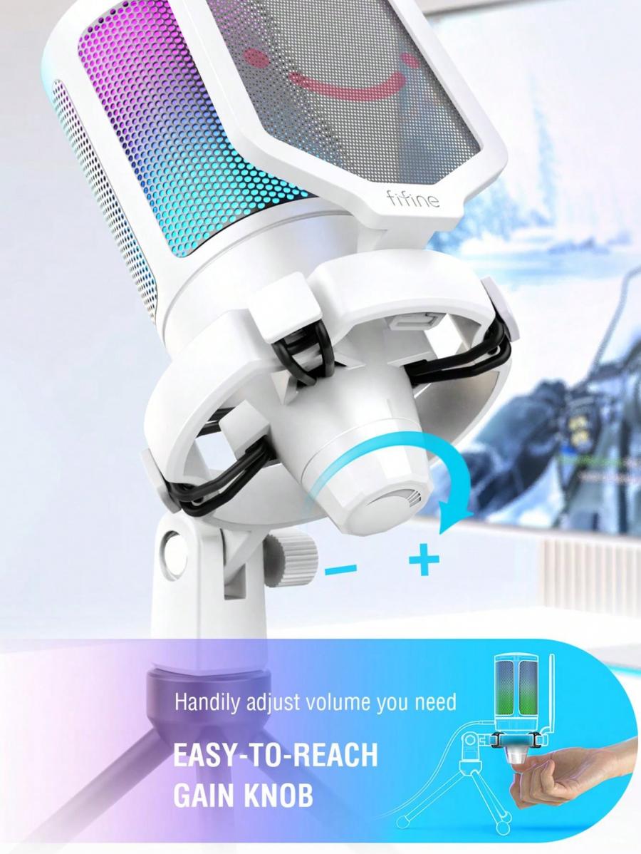 FIFINE USB-микрофон RGB для потоковой передачи игр с кнопкой отключения звука A6VW