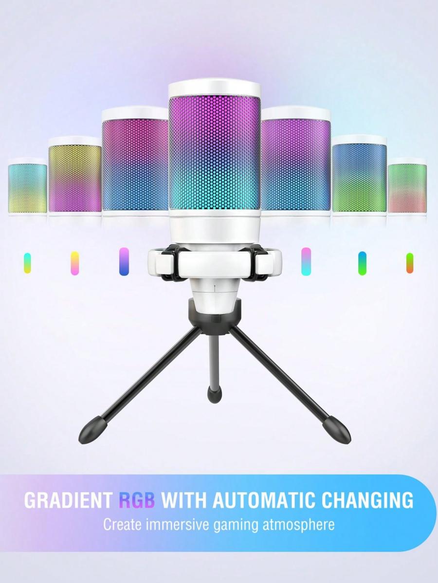 FIFINE USB-микрофон RGB для потоковой передачи игр с кнопкой отключения звука A6VW