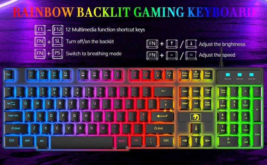 Rainbow LED Wired Gaming Keyboard Mouse Headset Combo for PC Xbox