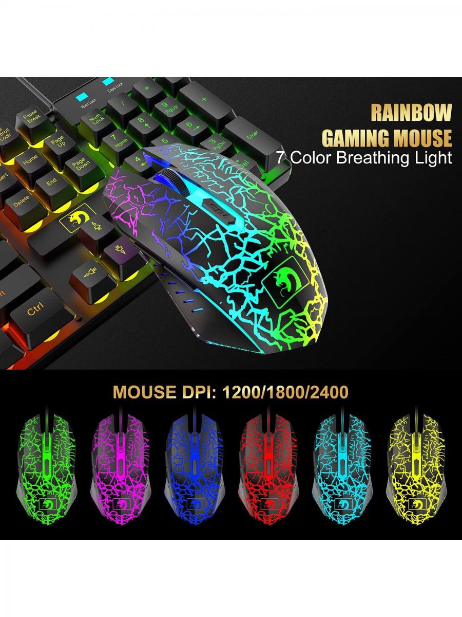 Rainbow LED Wired Gaming Keyboard Mouse Headset Combo for PC Xbox