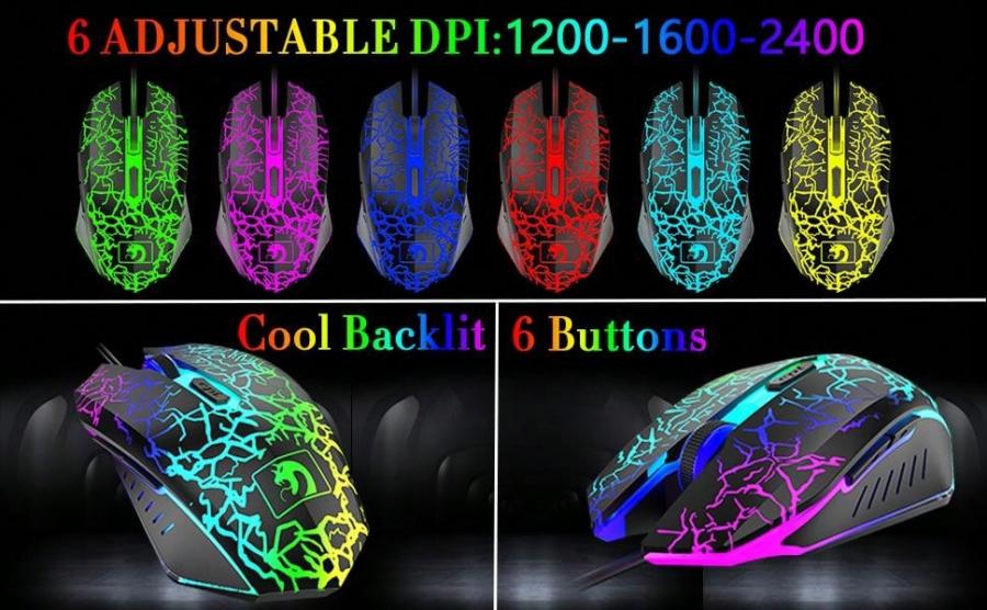 Rainbow LED Wired Gaming Keyboard Mouse Headset Combo for PC Xbox