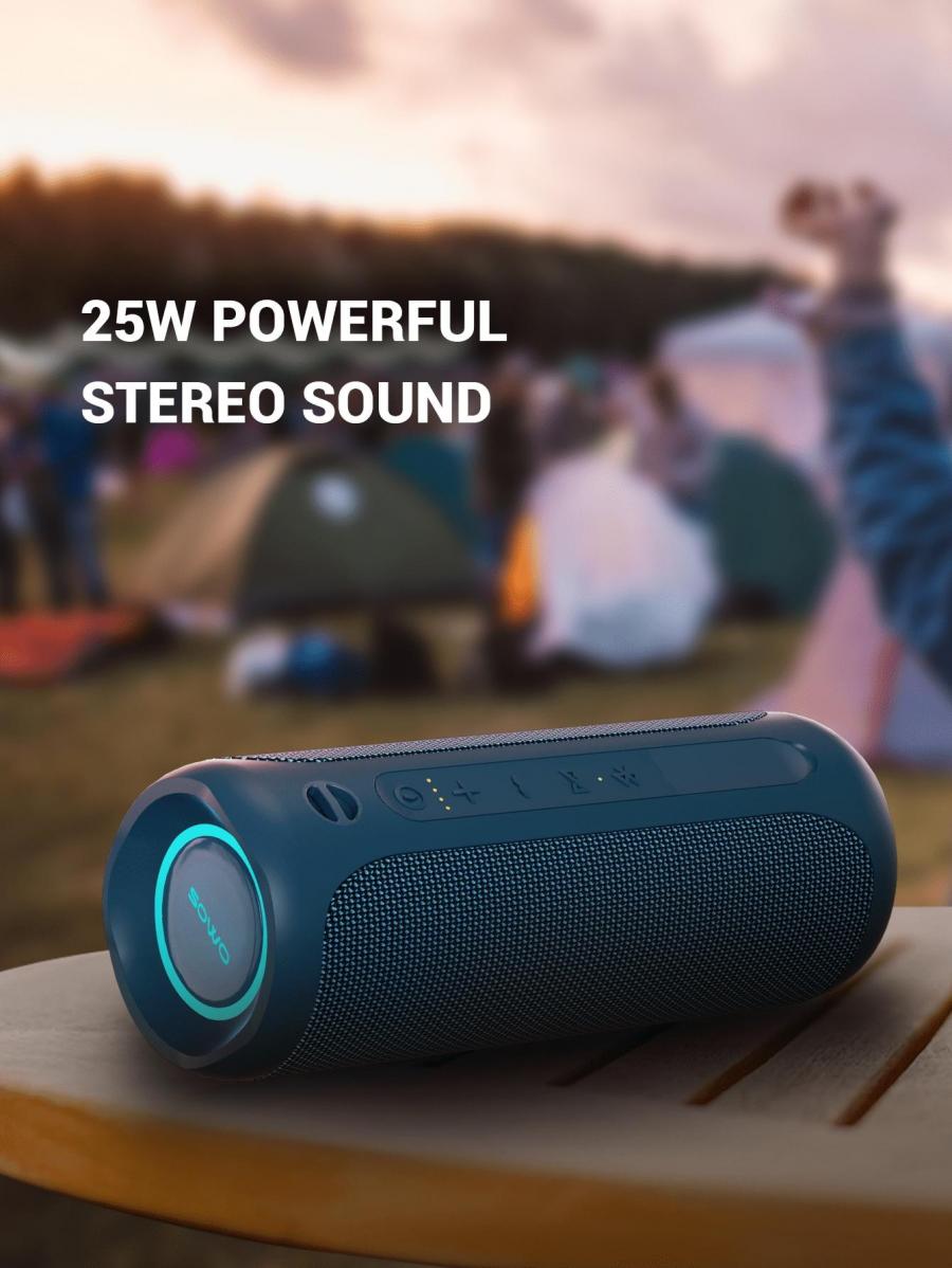 SOWO Waterproof Wireless Speaker 25W Loud Sound Portable TWS Blue